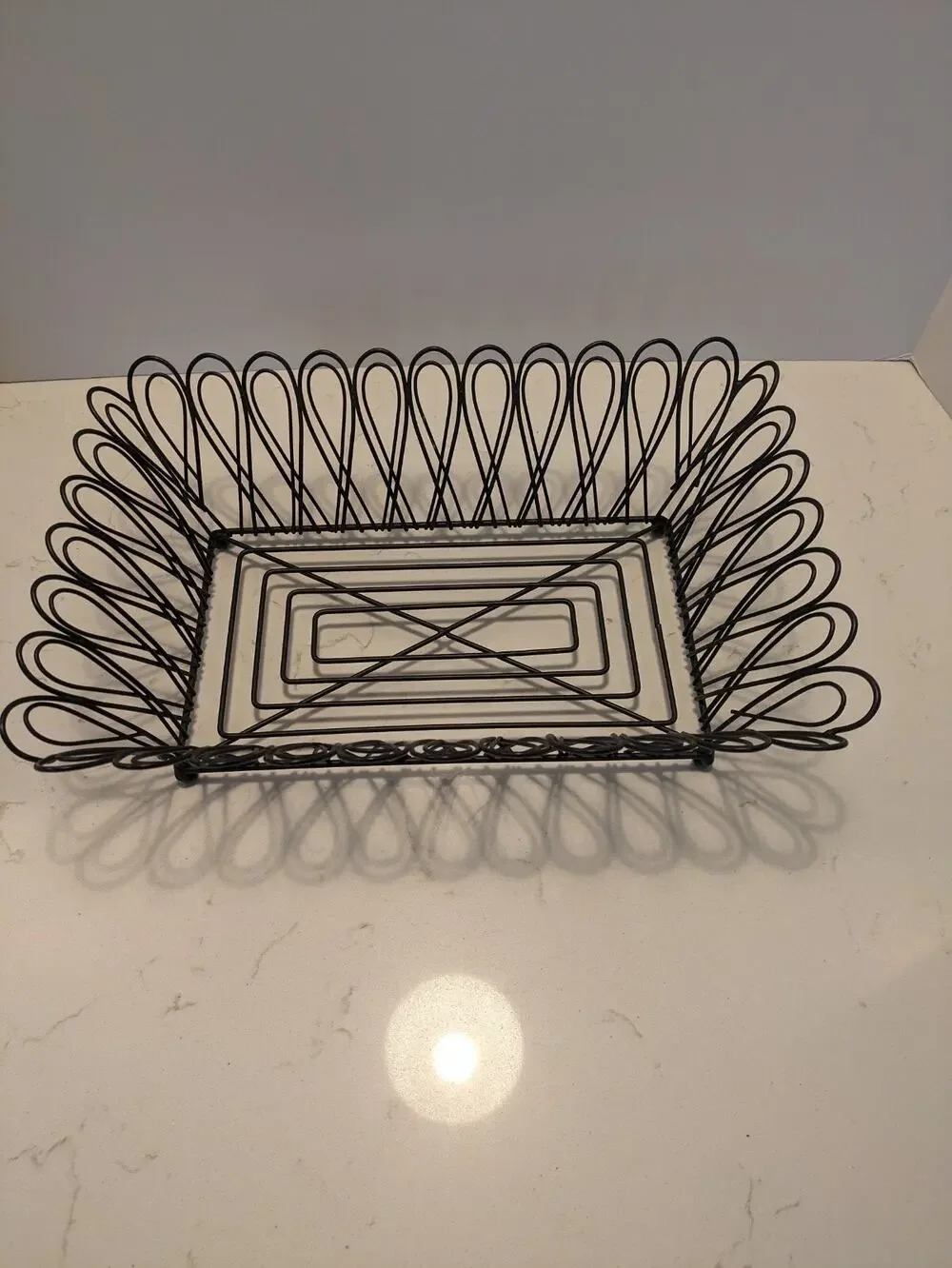 Metal Basket Black Wire Rectangle With Ball Feet Farmhouse English Cottage...